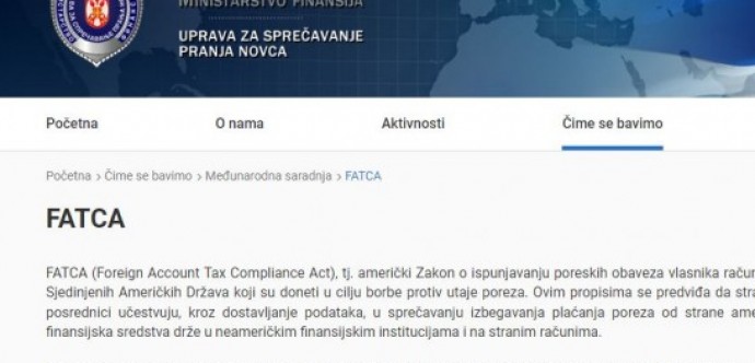 FATCA - obaveštenje